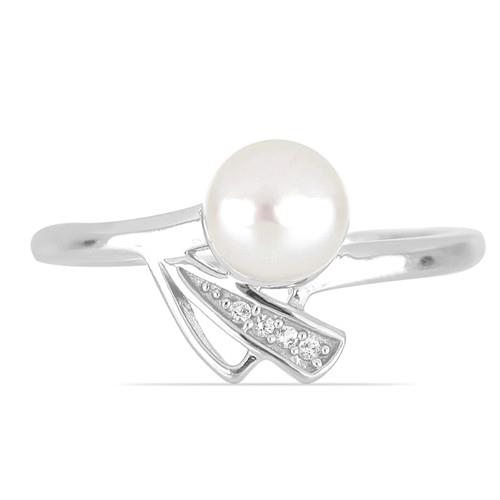 BUY STERLING SILVER NATURAL WHITE FRESHWATER PEARL GEMSTONE RING